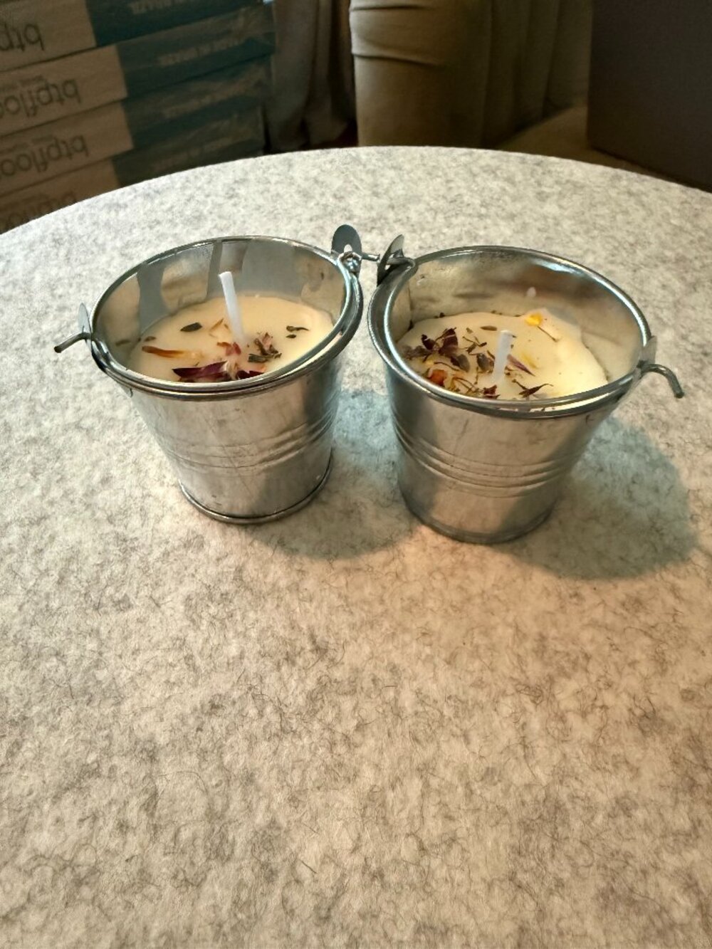 Dried Flowers Mini Metal Bucket Candles Floral Accent & Gift, Set of 2